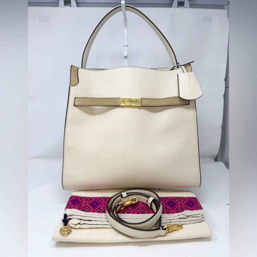 Tory Burch Lee Radziwill Large Double Bag leather/suede in New Cream